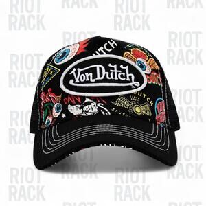 Von Dutch Black Multi-Logo Trucker Hat – Rare Graphic Collector Edition